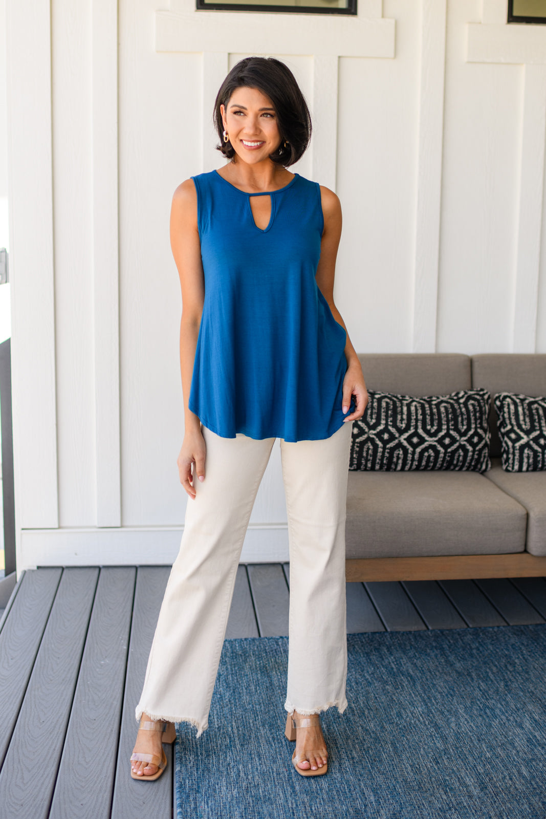 Lovely Melody Keyhole Detail Teal Tank Top Tank Tops