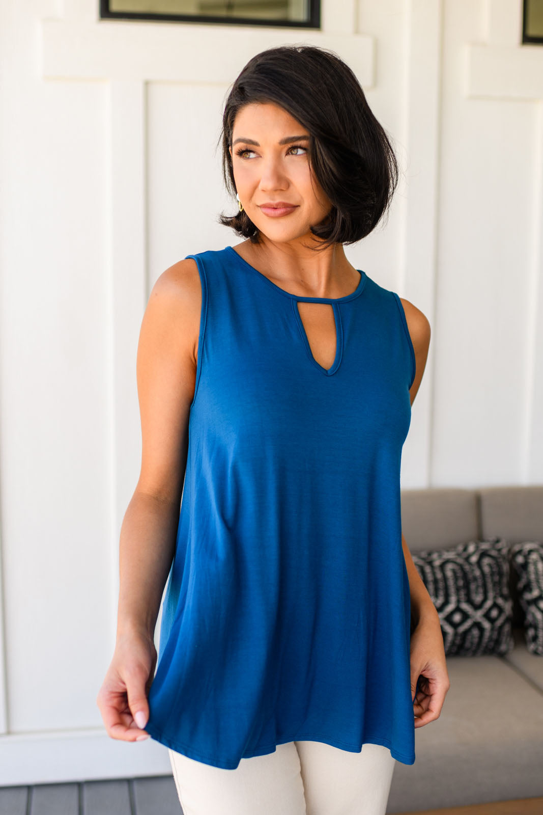 Lovely Melody Keyhole Detail Teal Tank Top Tank Tops