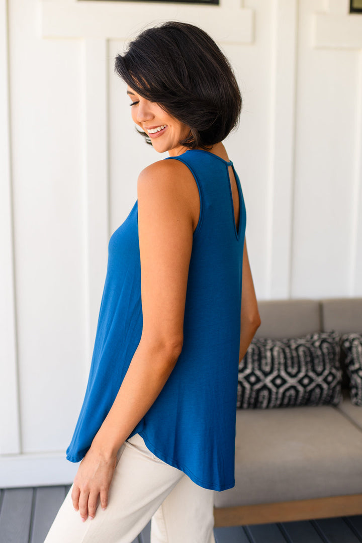 Lovely Melody Keyhole Detail Teal Tank Top Tank Tops