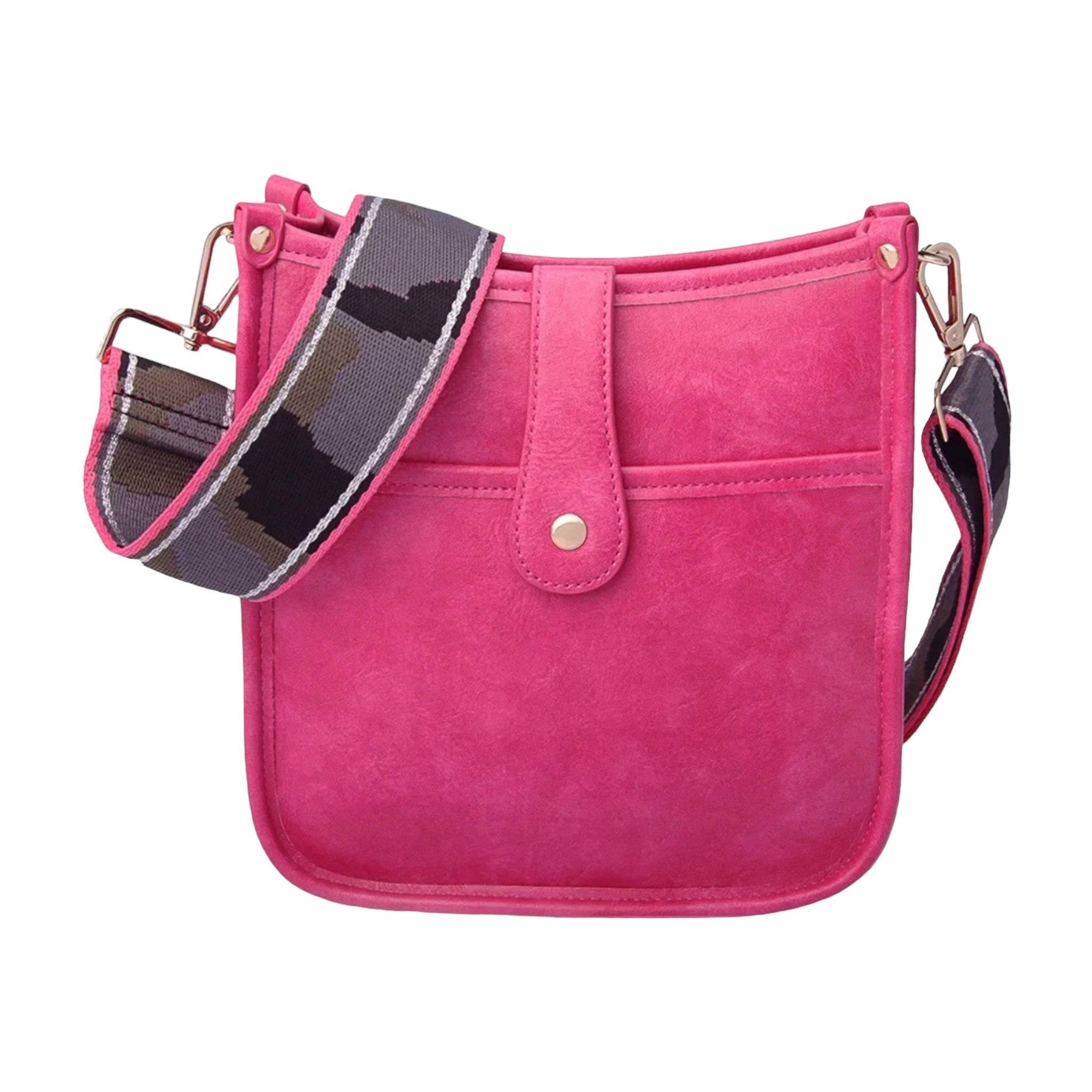 Guitar Strap Vegan Leather Crossbody Bag Fuchsia Handbags