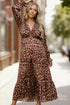 Haptics V-Neck Leopard Print Pocketed Tiered Maxi Dress - DAVERRI FASHIONS