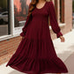 Haptics Burgundy Flowy Tiered Maxi Dress - DAVERRI FASHIONS