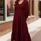 Haptics Burgundy Flowy Tiered Maxi Dress - DAVERRI FASHIONS