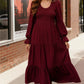 Haptics Burgundy Flowy Tiered Maxi Dress - DAVERRI FASHIONS