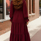 Haptics Burgundy Flowy Tiered Maxi Dress - DAVERRI FASHIONS