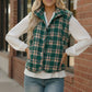 Haptics Evergreen Plaid Quilted Puffer Vest in green and beige plaid