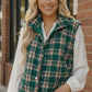 Haptics Evergreen Plaid Quilted Puffer Vest in green with orange and white accents