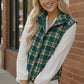 Haptics Evergreen Plaid Quilted Puffer Vest over white shirt