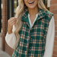 Haptics Evergreen Plaid Quilted Puffer Vest in green with orange white accents