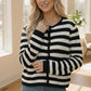 Black and white striped Haptics button-down knit cardigan