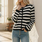 Black and white striped Haptics button-down knit cardigan