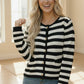 Black and white striped Haptics lightweight knit cardigan with gold buttons