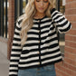 Black and white horizontal striped Haptics button-down knit cardigan