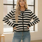 Black and white striped Haptics knit cardigan with gold buttons