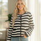 Black and white striped Haptics knit cardigan with gold buttons