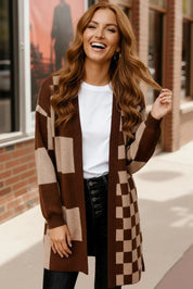 Haptics Mocha Checkered Cardigan - DAVERRI FASHIONS