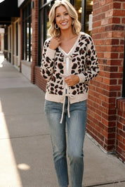 Haptics Leopard Print Front Tie Cardigan - DAVERRI FASHIONS