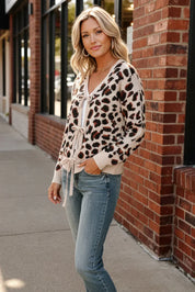 Haptics Leopard Print Front Tie Cardigan - DAVERRI FASHIONS