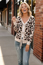 Haptics Leopard Print Front Tie Cardigan - DAVERRI FASHIONS