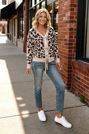 Haptics Leopard Print Front Tie Cardigan - DAVERRI FASHIONS