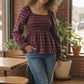 Haptics Cranberry Plaid Smocked Peplum Top with ruffles