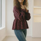 Maroon and black plaid Haptics Cranberry Smocked Peplum Top blouse