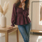 Woman in Haptics Cranberry Plaid Smocked Peplum Top