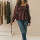 Woman in Haptics Cranberry Plaid Smocked Peplum Top