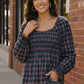Haptics Navy Plaid Smocked Peplum Top blouse