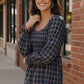 Haptics Navy Plaid Smocked Peplum Top with long sleeves