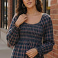 Haptics Navy Plaid Smocked Peplum Top blouse
