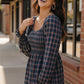 Haptics Navy Plaid Smocked Peplum Top in dark blue and red plaid