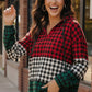 Red black white plaid Haptics Holiday Cheer Check Hoodie with checkered sleeves