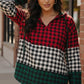 Red, black, and green plaid Haptics Holiday Cheer Check Hoodie with long sleeves