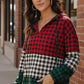 Red, black, and green plaid Haptics Holiday Cheer Check Hoodie with color blocks