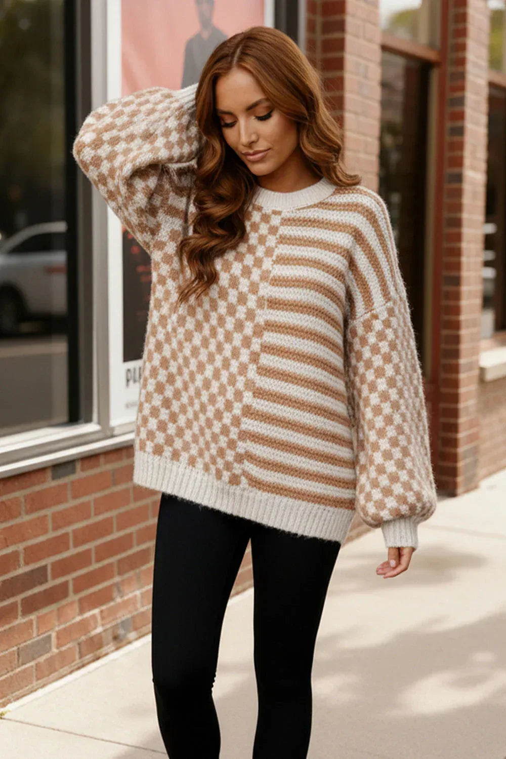 Haptics Cozy Crossroads Oversized Drop Shoulder Taupe Sweater - DAVERRI FASHIONS