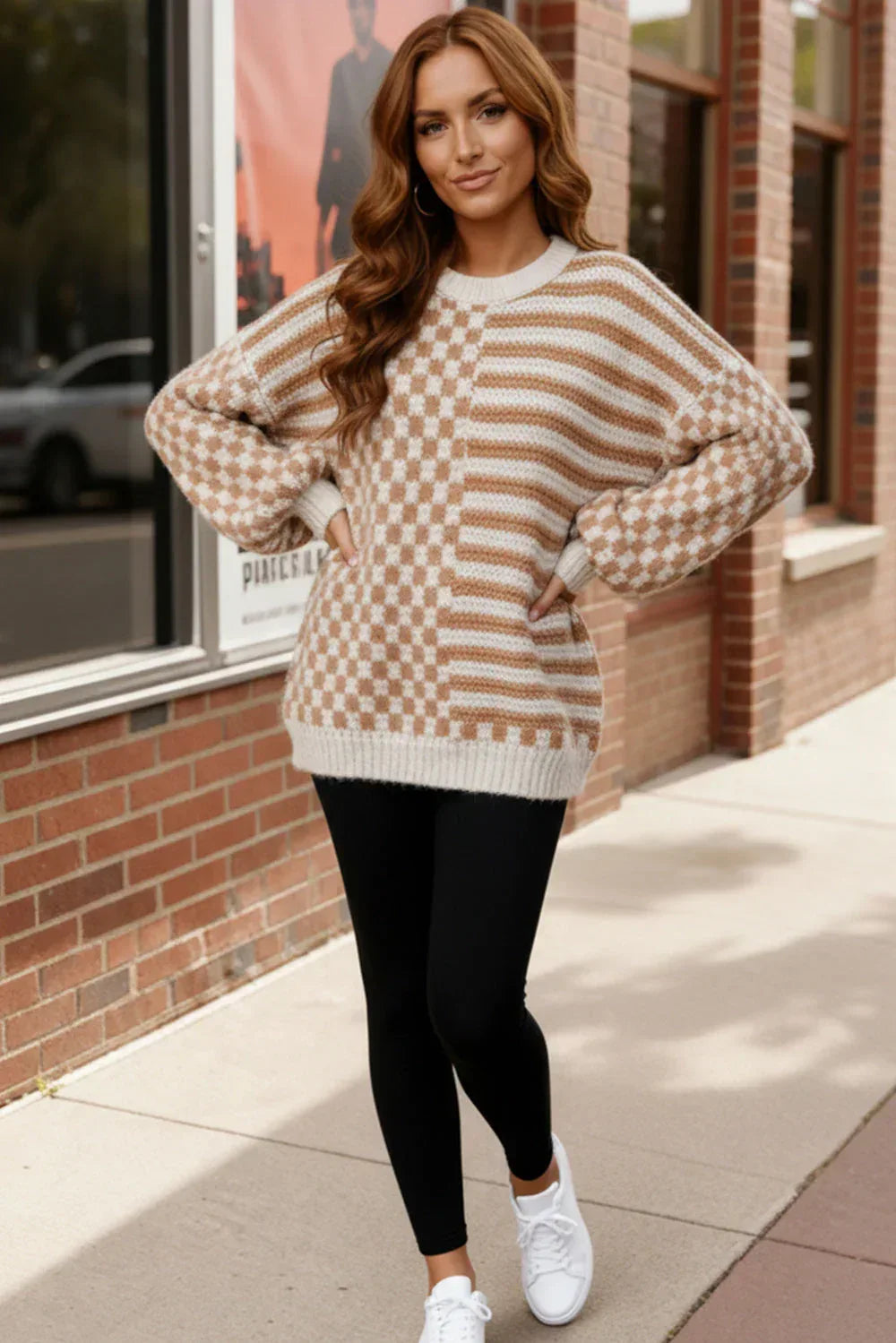 Haptics Cozy Crossroads Oversized Drop Shoulder Taupe Sweater - DAVERRI FASHIONS