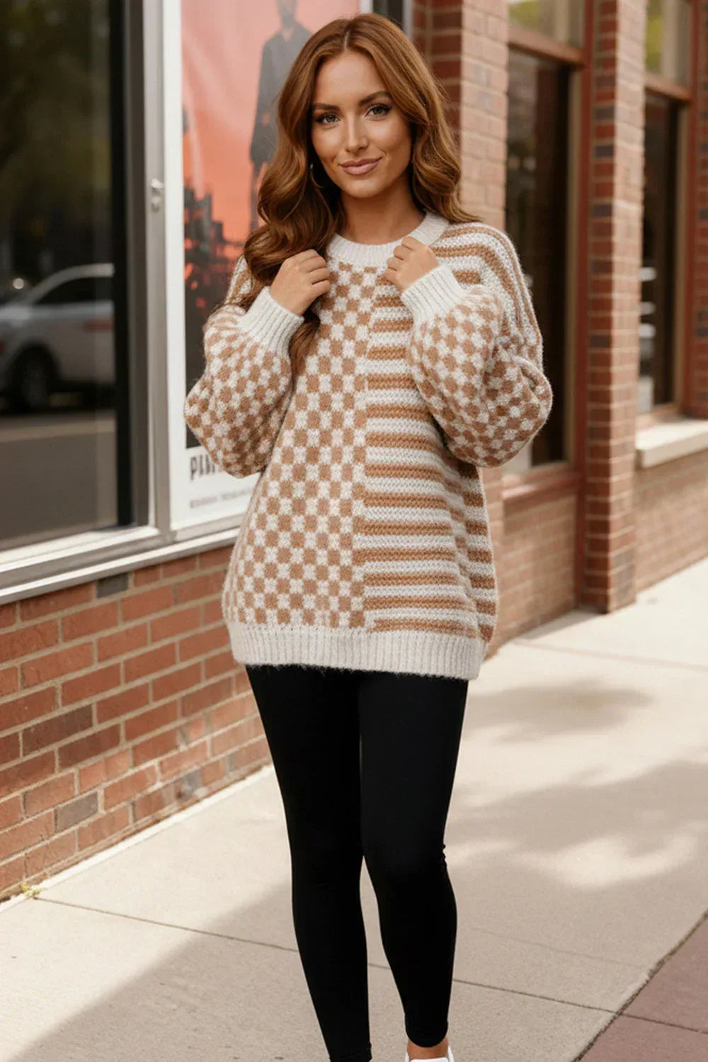 Haptics Cozy Crossroads Oversized Drop Shoulder Taupe Sweater - DAVERRI FASHIONS