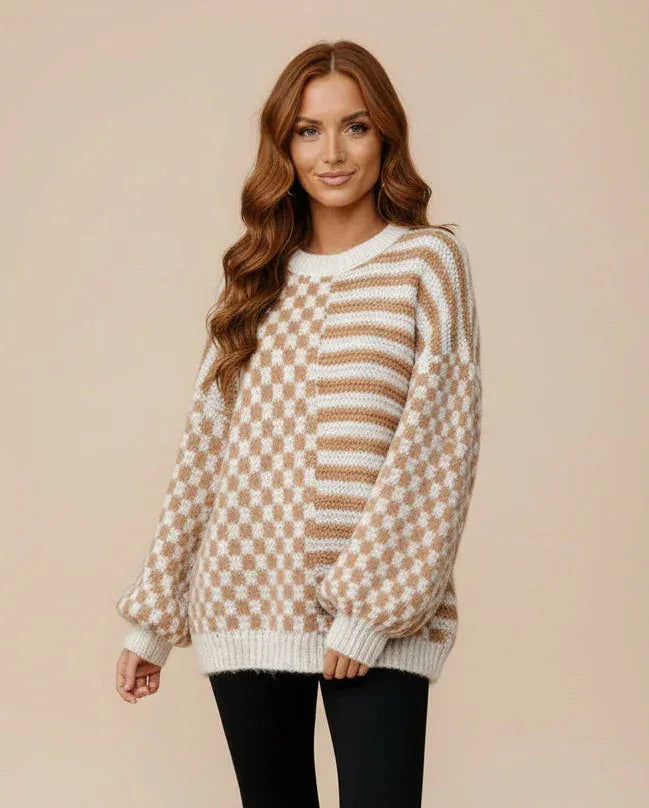 Haptics Cozy Crossroads Oversized Drop Shoulder Taupe Sweater - DAVERRI FASHIONS