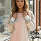 Sunday Peach Patchwork Top in pastel pink cream ribbed knit with plaid sleeves