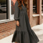 Haptics Charcoal Grey Long Sleeve Tiered Maxi Dress - DAVERRI FASHIONS