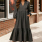 Haptics Charcoal Grey Long Sleeve Tiered Maxi Dress - DAVERRI FASHIONS
