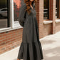 Haptics Charcoal Grey Long Sleeve Tiered Maxi Dress - DAVERRI FASHIONS