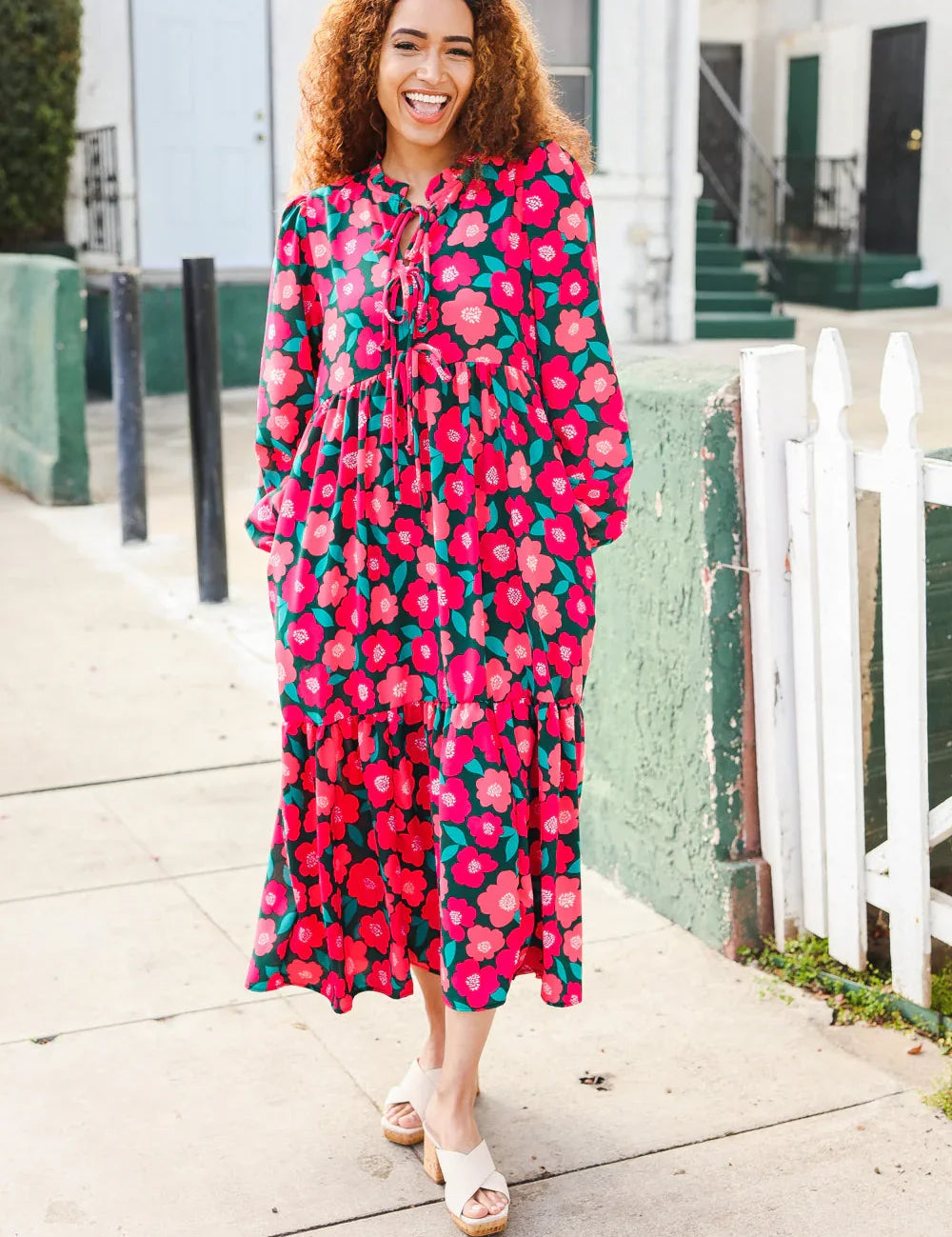 Look Adorable Ribbon Bow Tie Babydoll Tiered Maxi Dress | Daverri Fashions