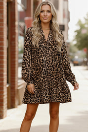 Haptics Loose-Fit Long Sleeve Leopard Print Mini Dress | Mini Dresses Daverri Fashions