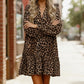 Haptics Loose-Fit Long Sleeve Leopard Print Mini Dress - DAVERRI FASHIONS