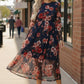 Haptics Floral Print Mesh Midi Dress in navy blue chiffon with red pink roses