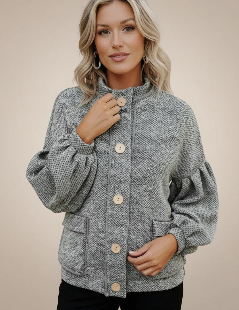 Haptics Two-Tone Heather Grey Button Jacket - DAVERRI FASHIONS