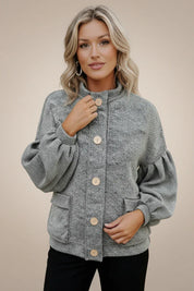 Haptics Two-Tone Heather Grey Button Jacket - DAVERRI FASHIONS