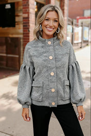 Haptics Two-Tone Heather Grey Button Jacket - DAVERRI FASHIONS